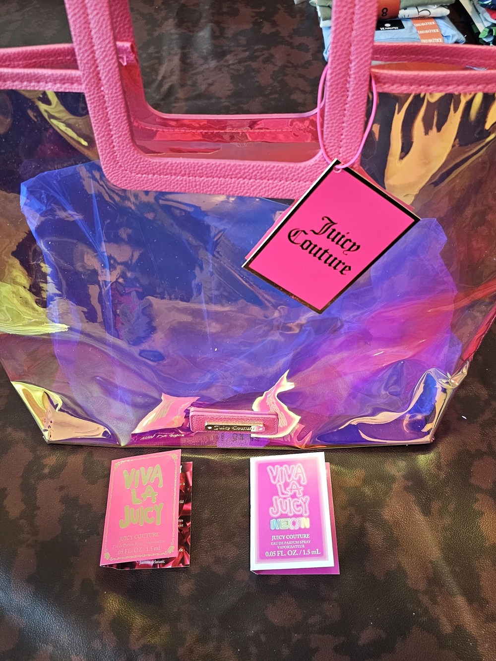 Juicy Couture Iridescent Rainbow Tote with Pink Trim